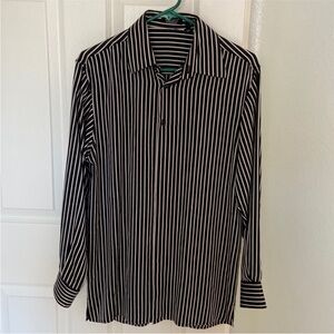 Bernini Italian Black and White Silk Striped Men's Shirt